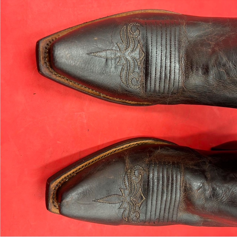 Lucchese Brown Embroidered Leather Cowboy Boots - Picture 2 of 6